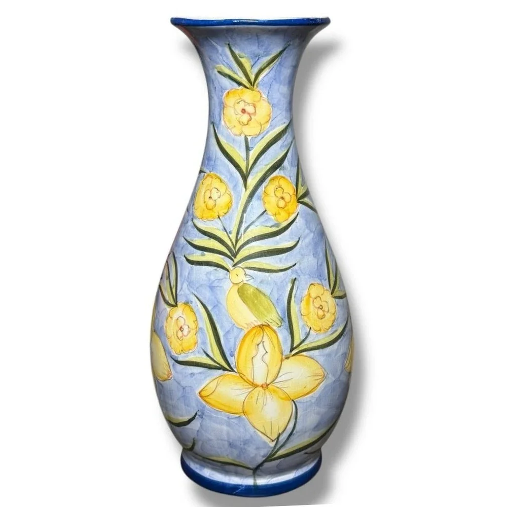 Hand-Painted Floral‎ Vase Ceramic Grand Millennial Tall Botanical Pottery Decor
